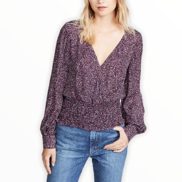 Parker Matilda Funfetti Silk Smocked Surplice Top NWT - Picture 1 of 14